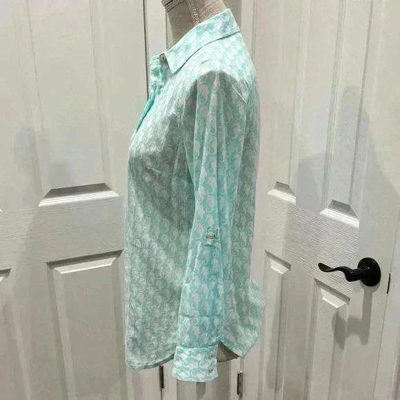 Talbots Petite Sea horse print button front shirt seaside vacation beach - Picture 5 of 9